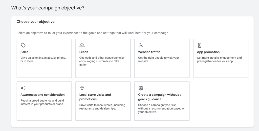 Các loại mục tiêu trong google ads